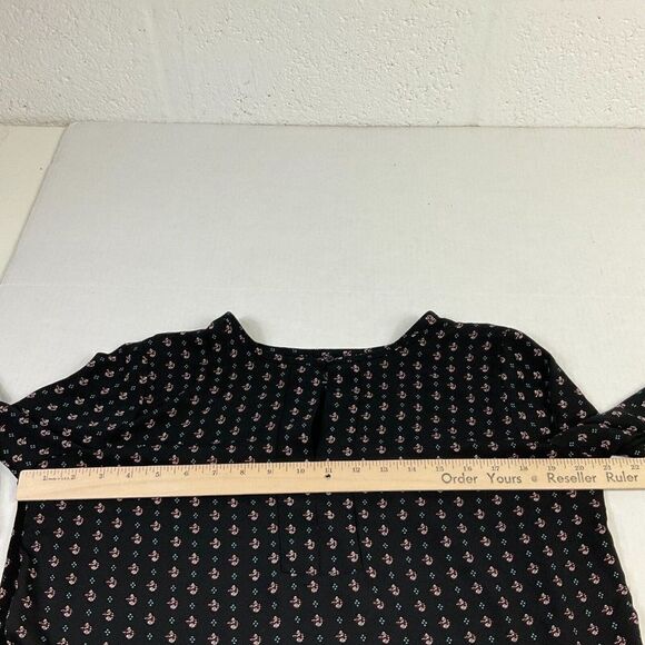 LOFT Blouse Black Printed Bell Long Sleeve Shirt Button Keyhole Top PM Petites - Picture 9 of 13
